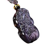 JZWCHQ Feng Shui Lucky Three Coins Pixiu Wealth Natural Golden Obsidian Black Obsidian Crystal Necklace Protection Talisman Prosperity Money Good Luck