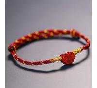JZWCHQ Feng Shui Wealth Bracelet for Women Cinnabar Bangle Protection Lock Braided Carved Fu Adjustable Bracelet Eight-Strand Braid Bracelet,Red Cinnabar (Color : Red)