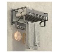 JZWCHQ Floating Shelves Bathroom Wall Shelf Towel Rack with Double Towel Bar and Fixed Hooks Towel Holder Bathroom Shelf Wall Mount Towel Shelf, Matte Grey for Bathroom Storage (Size : L57cm)