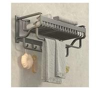 JZWCHQ Floating Shelves Bathroom Wall Shelf Towel Rack with Double Towel Bar and Fixed Hooks Towel Holder Bathroom Shelf Wall Mount Towel Shelf, Matte Grey for Bathroom Storage (Size : L57cm)