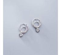 JZWCHQ for women, s925 female korean fashion simple literary style diamond hollow ring temperament round earrings