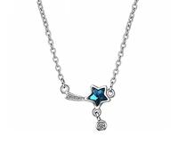 JZWCHQ Fresh Blue Crystal Necklace Five-Pointed Star Small Star Necklace