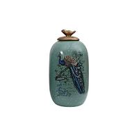JZWCHQ Funeral Urn for Adult&Pet Ashes，Human Medium and Large Memorial Urns，Handmade Ceramics，Roses and Golden Flower Edge Keepsake/Yellow/Medium