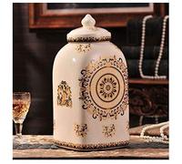 JZWCHQ Funeral Urn for Adult&Pet Ashes，Human Medium and Large Memorial Urns，Handmade Ceramics，Roses and Golden Flower Edge Keepsake/Yellow/Medium
