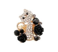 JZWCHQ Garden Cat Adjustable Open Wrap Ring for Women Girls Gold Plated Rhinestone Kitten Animal Flower Statement Expandable Finger Rings Comfort Fit Fashion Cute Birthday Christmas Jewelry Gift