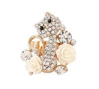 JZWCHQ Garden Cat Adjustable Open Wrap Ring for Women Girls Gold Plated Rhinestone Kitten Animal Flower Statement Expandable Finger Rings Comfort Fit Fashion Cute Birthday Christmas Jewelry Gift