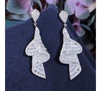 JZWCHQ geometric sparkling fancy white cubic zirconia big long drop earrings for women color bridal jewelry