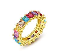 JZWCHQ Girl Products Luxury Boho Rainbow Ring For Women Gold Silver Color Cubic Zirconia Wedding Engagement Eternity Rings Gifts
