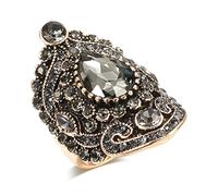 JZWCHQ Girl Products Luxury Ethnic Bride Wedding Ring Antique Gold Color Zircon Stone Big Rings For Women Gray Crystal Flower Boho Jewelry Gifts