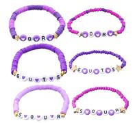 JZWCHQ Girls Accessories Purple Bracelet Set Stretch Bracelets Clay Beads Women's Fashion Jewelry Letters Hearts necklace