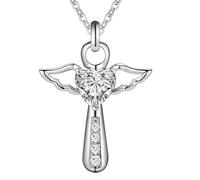 JZWCHQ Gothic Heart Cross Necklace 925 Sterling Silver for Women and Girls, Shiny CZ Necklace with Religious Cross - Faith Necklace with Winged Heart and Cross, Catholic