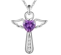 JZWCHQ Gothic Heart Cross Necklace 925 Sterling Silver for Women and Girls, Shiny CZ Necklace with Religious Cross - Faith Necklace with Winged Heart and Cross, Catholic