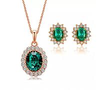 JZWCHQ green crystal bridal jewelry sets gold color rhinestone stud earring necklace sets for women wedding gift