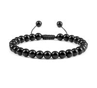 JZWCHQ jewellery Beaded Bracelet Handmade 4 6 8mm Natural Stone Shiny Black Onyx Beads Bracelets & Bangles Adjustable Size Obsidian Wrist jewellery