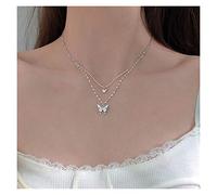 JZWCHQ Jewelry/Necklaces Shiny Butterfly Necklace for Women Dainty Double Layer Clavicle Chain Necklace Jewelry Women's Pendants