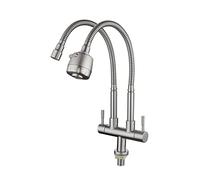 JZWCHQ Kitchen Double Outlet Faucet 304 Stainless Steel Single Cold Double Pipe Tap Rotating Sink Faucets(A)