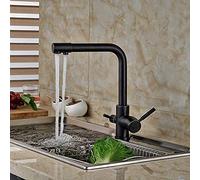 JZWCHQ Kitchen Faucet,Black Oil Rubbed Brass Two Lever 3 Way Water Filter Faucet Kitchen Sink Mixer Tap