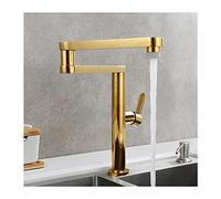 JZWCHQ Kitchen Faucet Hot and Cold Water Commercial Kitchen Sink Taps Brass 2 Functions Faucet Folding Stretchable Double Joint Swing Arms Single Handle Deck Mounted,Brushed