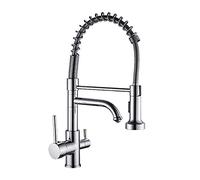 JZWCHQ Kitchen Sink Faucet for Bar Farmhouse Commercial, Chrome Spring Pull Down Kitchen Dual Spouts 360 Swivel Handheld Shower Kitchen Mixer, Hot Cold 2 Outlet Spring Taps(Nickel)