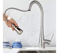 JZWCHQ Kitchen Sink Mixer Tap with Pull Down Sprayer,Kitchen Taps 304 Stainless Steel Hot and Cold 2 Spray Modes Rotating 360° Single Hole -Brushed