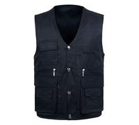 JZWCHQ Large Size Multi-pockets Both Side Wear Vest Men Photography Sleeveless Jacket Casual Fishing Hiking Waistcoat (New Black Blue Vest 4XL)