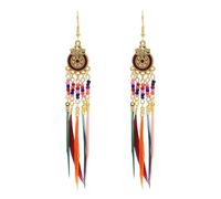 JZWCHQ Long Feather Earrings For Women - Vintage Ethnic Style Geometric Round Handmade Beaded Pendant Earrings, Exaggerated Ear Hooks Jewelry For Girls Gifts ui
