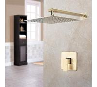 JZWCHQ Luxury Brushed Gold 8 Inch Wall Mount Rainfall Bathroom Shower Set Solid Brass Ultra-Thin Square Shower Head Hand Faucet