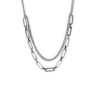 JZWCHQ Mens Double Chains Set Stainless Steel Trend Necklace Silver Choker Fashion Charm Hip Hop Rock Jewelry Making