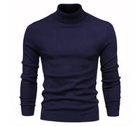 JZWCHQ Mens Pullover Jumper Solid Thermal Casual Knit Slim Fit Sweater High Collar Long Sleeve Stretch T-Shirt Tops Bottoming (blue L)