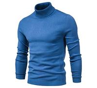 JZWCHQ Mens Pullover Jumper Solid Thermal Casual Knit Slim Fit Sweater High Collar Long Sleeve Stretch T-Shirt Tops Bottoming (blue L)