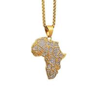 JZWCHQ Mens Stainless Steel Crystal Africa Map Pendant Necklace Charms for Jewelry Making Color Hip Hop Gift Rock Box Chain