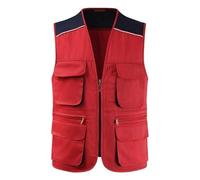 JZWCHQ Men's Work Utility Outerwear Vest Waistcoat Fishing Gilet Photography Work Multi-Pockets Outdoors Journalist Coat Sleeveless Jackets (Red XXXL)