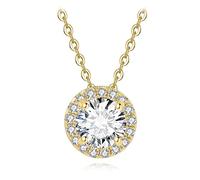 JZWCHQ Moissanite D Color 1ct Round 925 Sterling Silver Halo Pendant Necklace for Woman No Chain Yellow Rose