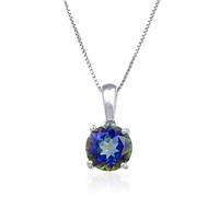 JZWCHQ Natural Blue Gemstone Pendant Necklace For Women Jewelry 925 Sterling Silver Round Birthstone