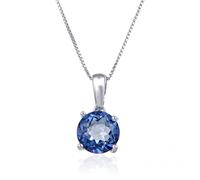 JZWCHQ Natural Blue Gemstone Pendant Necklace For Women Jewelry 925 Sterling Silver Round Birthstone