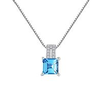 JZWCHQ Natural Blue Topaz Square Pendant Necklace 925 Choker Necklace Jewelry