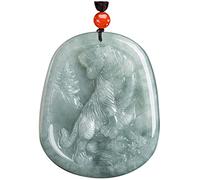 JZWCHQ Natural Hand-Carve Ice Species Emerald Zodiac Tiger Jade Brand Necklace Pendant Fashion Jewelry Men Women Luck Gifts (Gem Color : SEA Green)