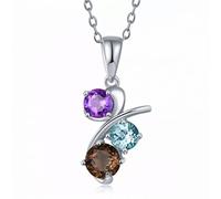JZWCHQ Natural Multi-color Gemstones Pendant Necklace Solid 925 Sterling Silver Amethyst Blue Topaz Fine Jewelry Women