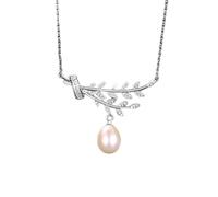 JZWCHQ Natural Pearl Pendant Necklace Branches and leaves 925 Sterling Silver Jewelry for Women Wedding Dating Gift