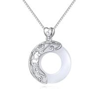 JZWCHQ necklace Sterling Silver Chain,Zodiac Signs For WomeElegant Ladies Natural Jade Circle Chinese Harmony Buckle Pendant Jewelry Girls Birthday Present