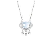 JZWCHQ Necklace Xiangyun Ruyi White Chalcedony Pendant Summer Light Luxury 925 Silver Necklace Chinese Style Concentric Lock Ping an Lock Necklace Jewelry Necklace (Color : Gold)