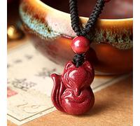 JZWCHQ Necklaces Feng Shui Wealth Charm Pendant Necklace Natural Cinnabar Crystal Fox God Pendant Necklace with Braided Lanyard Amulet Attract Luck Ward Off Evil Spirits,Purple Jewelry Gift