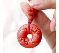 JZWCHQ Necklaces Feng Shui Wealth Charm Pendant Necklace Natural Cinnabar Crystal Ox Lucky Charm Pendant Necklace with Braided Lanyard Amulet Attract Luck Ward Off Evil Spirits Jewelry Gift
