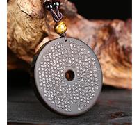 JZWCHQ Necklaces Natural Black Obsidian Pendant Necklace Feng Shui Heart Sutra Wealth Protection Lucky Wealthy Amulet Healing Crystal Ward Off Evil Spirits,Necklace Jewelry Gift (Color : Necklace)