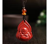 JZWCHQ Necklaces Natural Cinnabar Crystal Guanyin Laughing Buddha Wealth Necklace Protection Feng Shui Lucky Necklace Protection Ward Off Evil Spirits Talisman Prosperity,Buddha Jewelry Gift (Color :