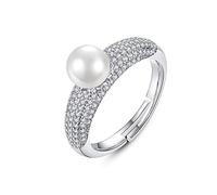 JZWCHQ Open Rings For Women,Adjustable Ring Elegant Pearl Crystal Ring Romantic Jewelry Gift For Girl Women Couple Engagement Wedding Eternity Ring Xmas Gift