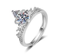 JZWCHQ Open Rings For Women,Adjustable Ring Silver Crown Moissanite Zircon Crystal Ring Romantic Jewelry Gift For Girl Women Couple Engagement Wedding Eternity Ring Xmas Gift
