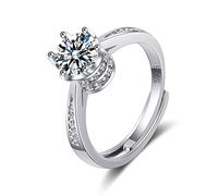JZWCHQ Open Rings For Women,Adjustable Ring Silver Crown Moissanite Zircon Ring Romantic Jewelry Gift For Girl Women Couple Engagement Wedding Eternity Ring Xmas Gift