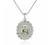 JZWCHQ Oval Shape Olive Green Topaz Genuine Solid 925 Sterling Silver Pendant Necklace Fine Jewelry For Women Gift Silver