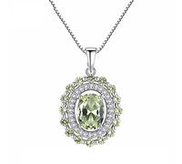 JZWCHQ Oval Shape Olive Green Topaz Genuine Solid 925 Sterling Silver Pendant Necklace Fine Jewelry for Women Gift Silver